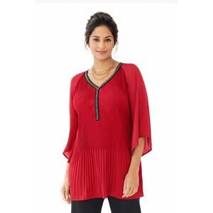 Catherines Women's Red Bejeweled Pleated Tunic Top, Size 4X